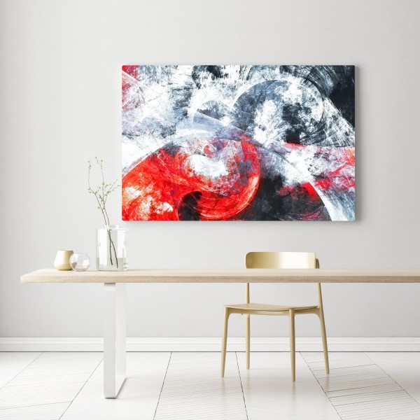 Leinwandbild dynamische rote und weiße abstrakte komposition – Wallnifity® Leinwandbild dynamische rote und weiße abstrakte komposition – Wallnifity®