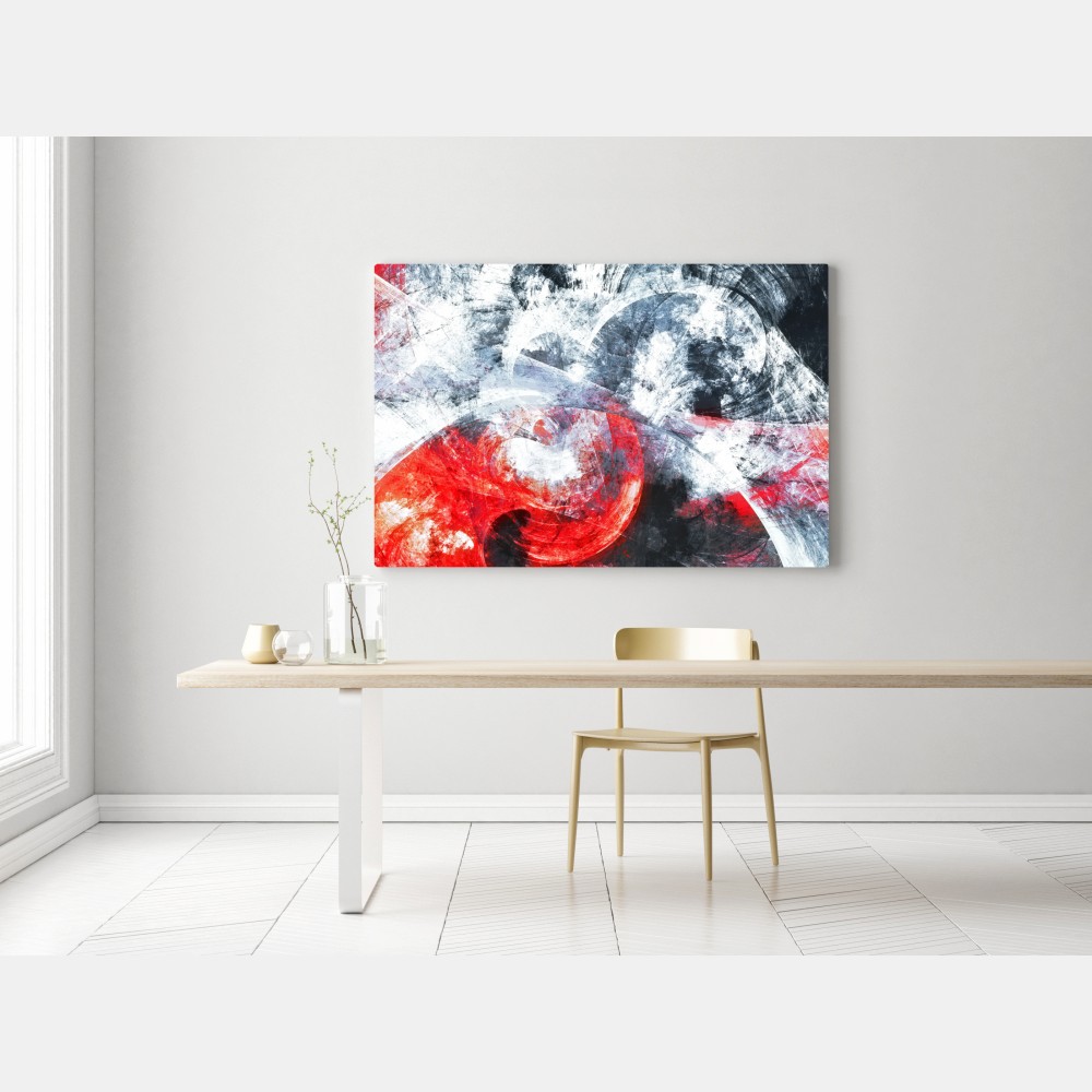 Leinwandbild dynamische rote und weiße abstrakte komposition – Wallnifity® Leinwandbild dynamische rote und weiße abstrakte komposition – Wallnifity®