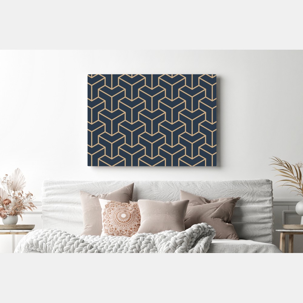 Leinwandbild marineblaues geometrisches würfelmuster – Wallnifity® Leinwandbild marineblaues geometrisches würfelmuster – Wallnifity®