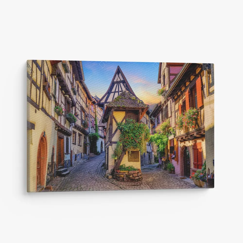Leinwandbild malerische fachwerkstraße in Eguisheim, Elsass – Wallnifity® Leinwandbild malerische fachwerkstraße in Eguisheim, Elsass – Wallnifity®