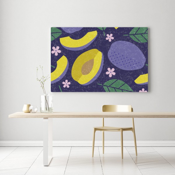 Leinwandbild verspieltes pflaumenmuster mit blättern – Wallnifity® Leinwandbild verspieltes pflaumenmuster mit blättern – Wallnifity®