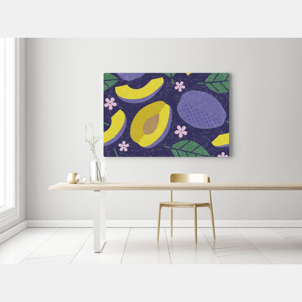 Leinwandbild verspieltes pflaumenmuster mit blättern – Wallnifity® Leinwandbild verspieltes pflaumenmuster mit blättern – Wallnifity®