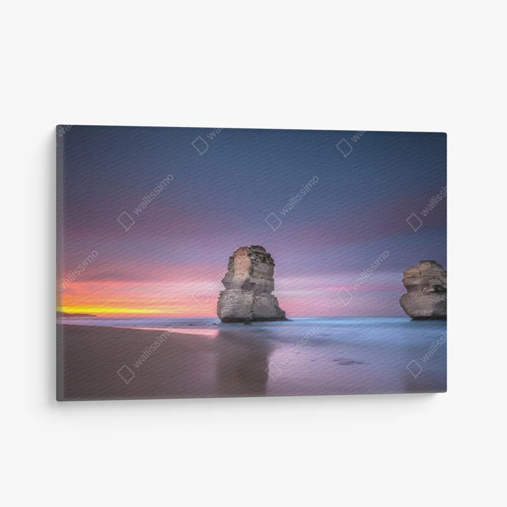 Leinwandbild ruhige küstenlandschaft mit felsformationen bei sonnenuntergang – Wallnifity® Leinwandbild ruhige küstenlandschaft mit felsformationen bei sonnenuntergang – Wallnifity®