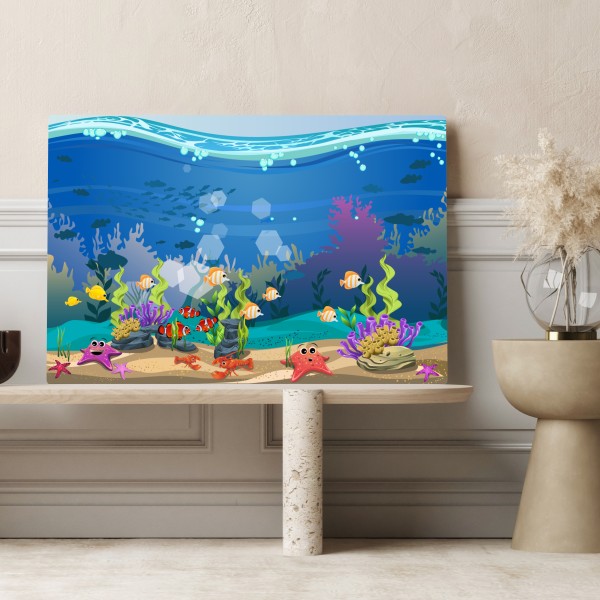 Leinwandbild verspielte unterwasserwelt mit korallenriff – Wallnifity®