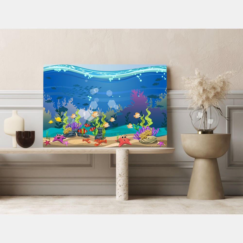 Leinwandbild verspielte unterwasserwelt mit korallenriff – Wallnifity®