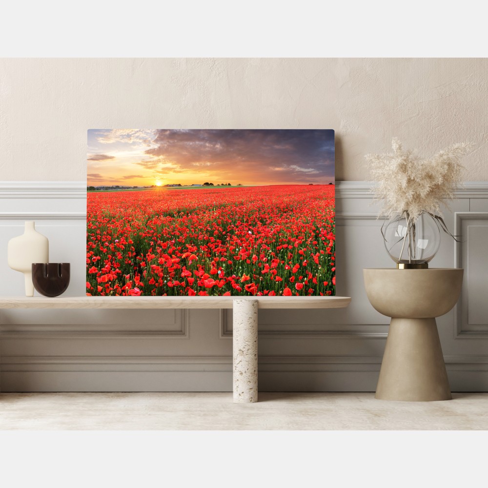 Leinwandbild mohnfeld im sonnenuntergang – Wallnifity® Leinwandbild mohnfeld im sonnenuntergang – Wallnifity®