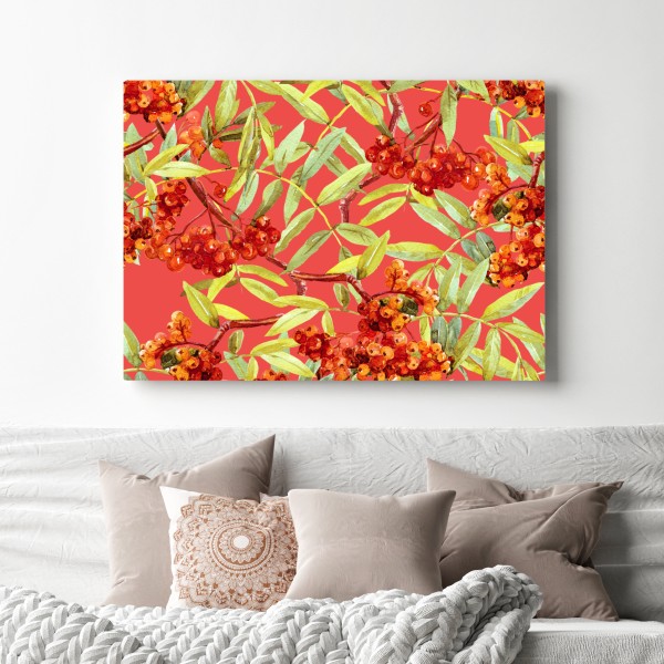 Leinwandbild aquarellmuster mit vogelbeeren – Wallnifity® Leinwandbild aquarellmuster mit vogelbeeren – Wallnifity®