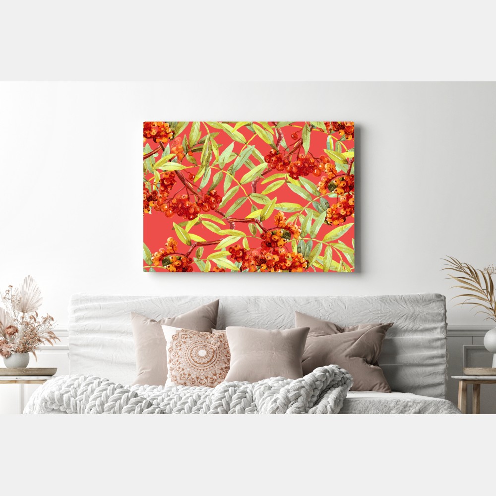 Leinwandbild aquarellmuster mit vogelbeeren – Wallnifity® Leinwandbild aquarellmuster mit vogelbeeren – Wallnifity®