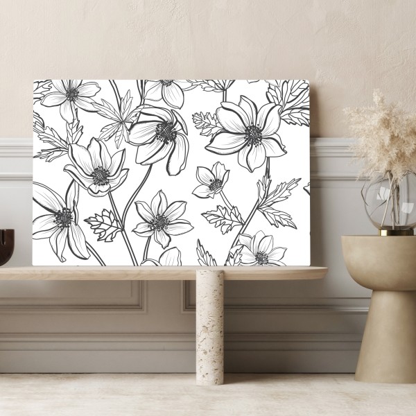 Leinwandbild botanische linienzeichnung mit blumen – Wallnifity® Leinwandbild botanische linienzeichnung mit blumen – Wallnifity®