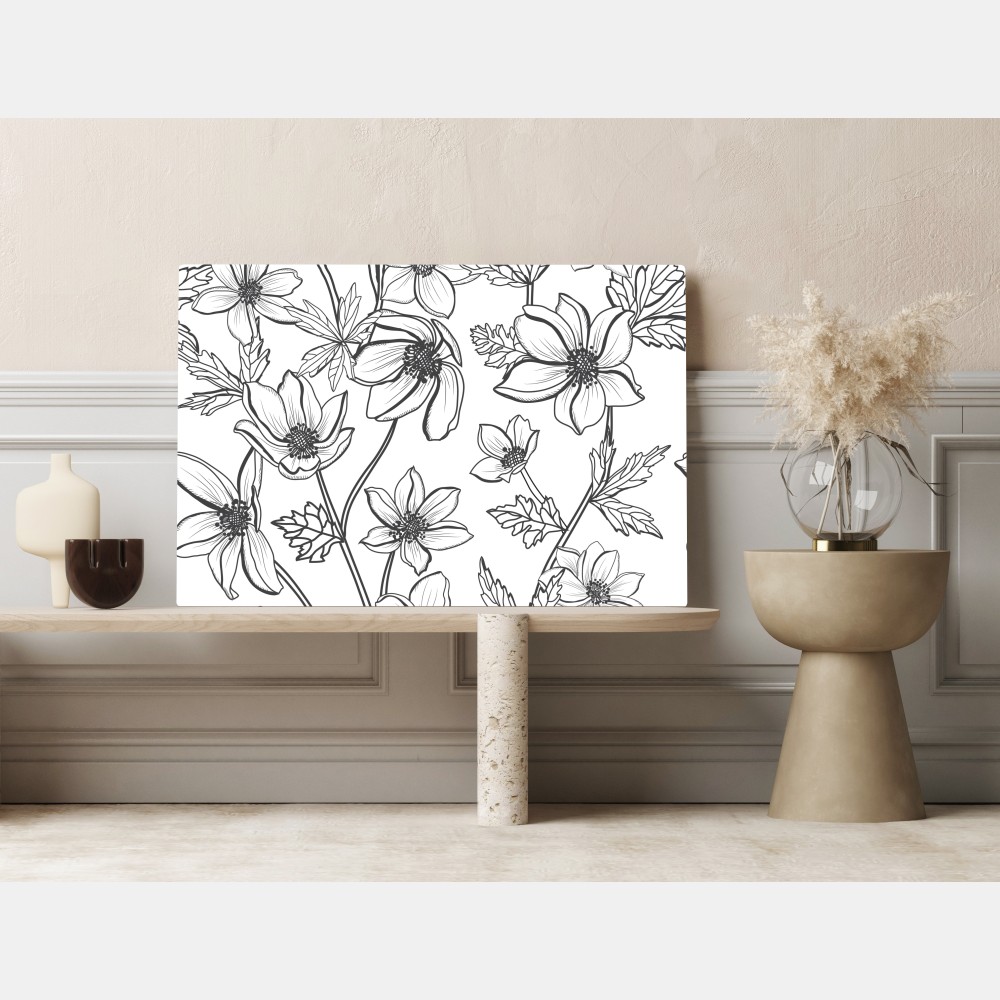 Leinwandbild botanische linienzeichnung mit blumen – Wallnifity® Leinwandbild botanische linienzeichnung mit blumen – Wallnifity®