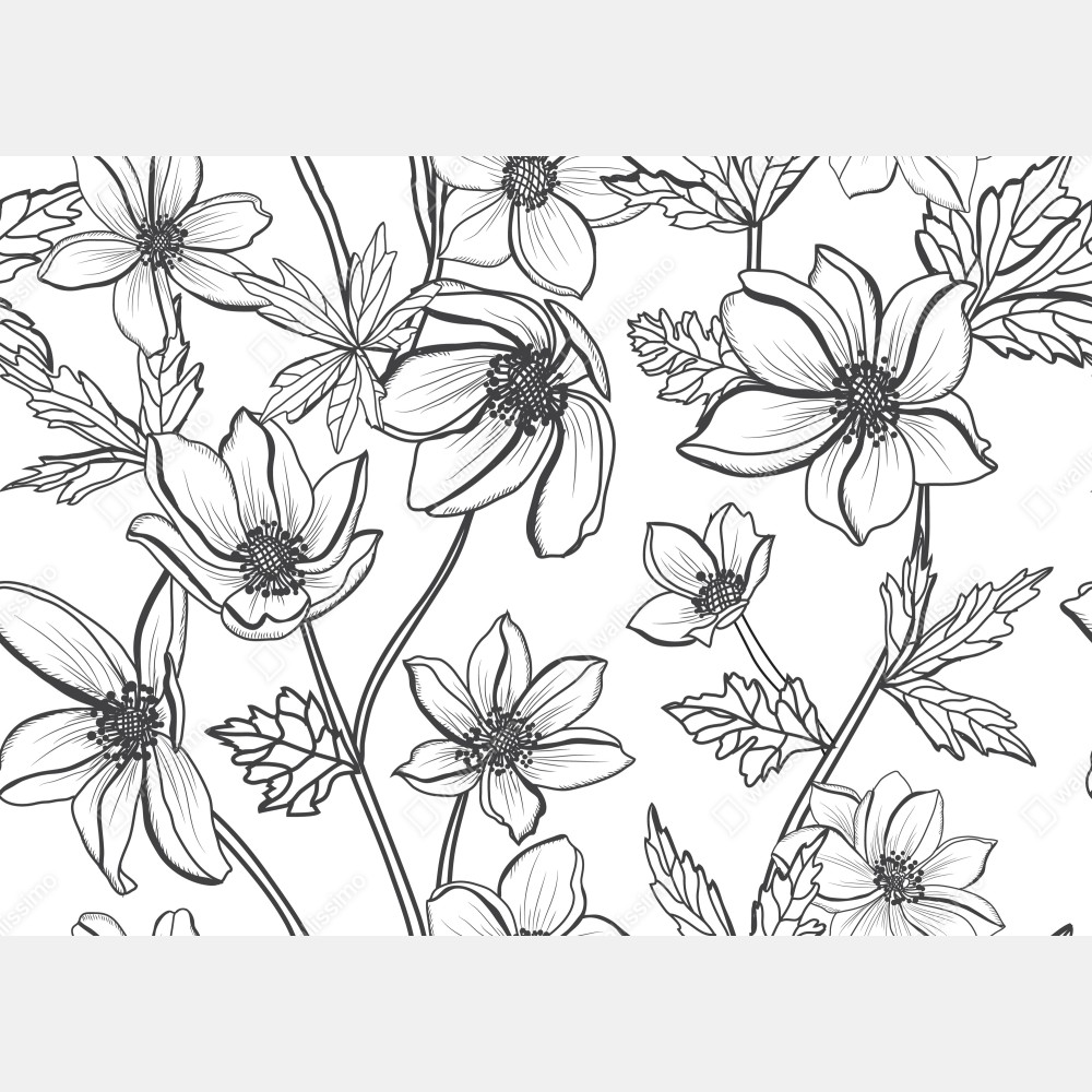 Leinwandbild botanische linienzeichnung mit blumen – Wallnifity® Leinwandbild botanische linienzeichnung mit blumen – Wallnifity®
