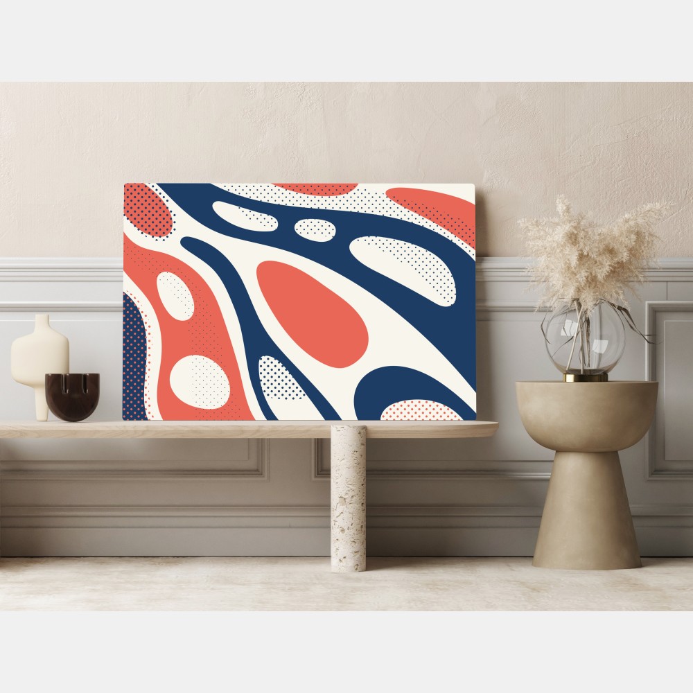 Leinwandbild retro korallenrot und marineblau abstraktes muster – Wallnifity® Leinwandbild retro korallenrot und marineblau abstraktes muster – Wallnifity®