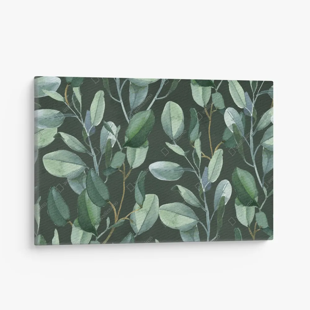 Leinwandbild aquarell eukalyptusblätter muster auf dunkelgrünem hintergrund – Wallnifity® Leinwandbild aquarell eukalyptusblätter muster auf dunkelgrünem hintergrund – Wallnifity®