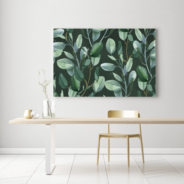Leinwandbild aquarell eukalyptusblätter muster auf dunkelgrünem hintergrund – Wallnifity® Leinwandbild aquarell eukalyptusblätter muster auf dunkelgrünem hintergrund – Wallnifity®