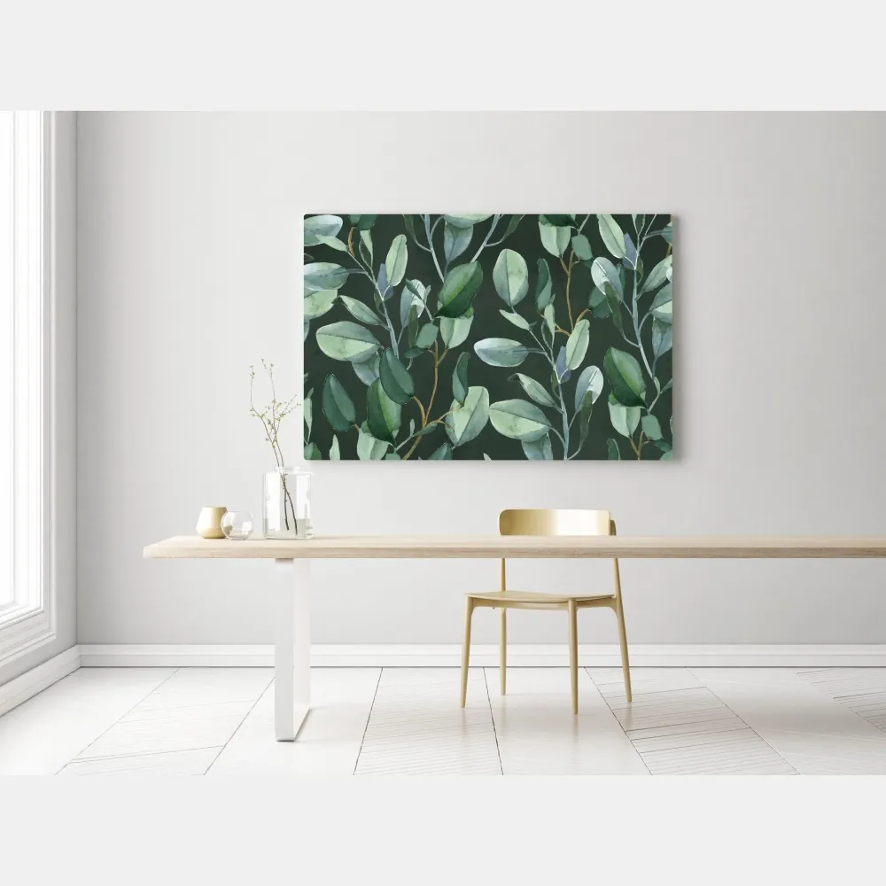 Leinwandbild aquarell eukalyptusblätter muster auf dunkelgrünem hintergrund – Wallnifity® Leinwandbild aquarell eukalyptusblätter muster auf dunkelgrünem hintergrund – Wallnifity®