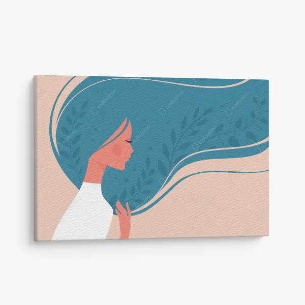 Leinwandbild sanftes blumiges profil mit fließendem haar