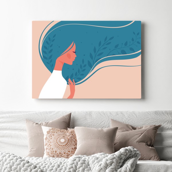 Leinwandbild sanftes blumiges profil mit fließendem haar – Wallnifity® Leinwandbild sanftes blumiges profil mit fließendem haar – Wallnifity®