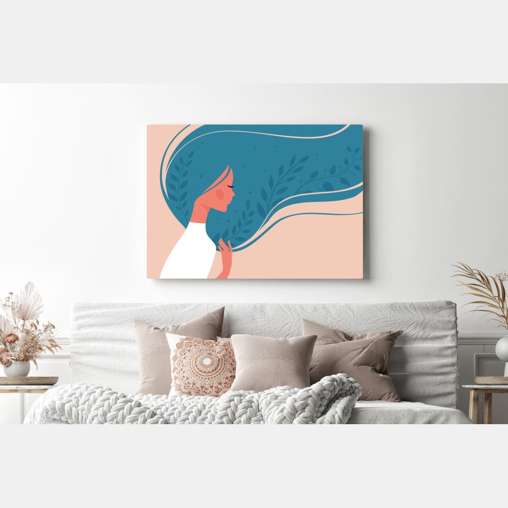 Leinwandbild sanftes blumiges profil mit fließendem haar – Wallnifity® Leinwandbild sanftes blumiges profil mit fließendem haar – Wallnifity®