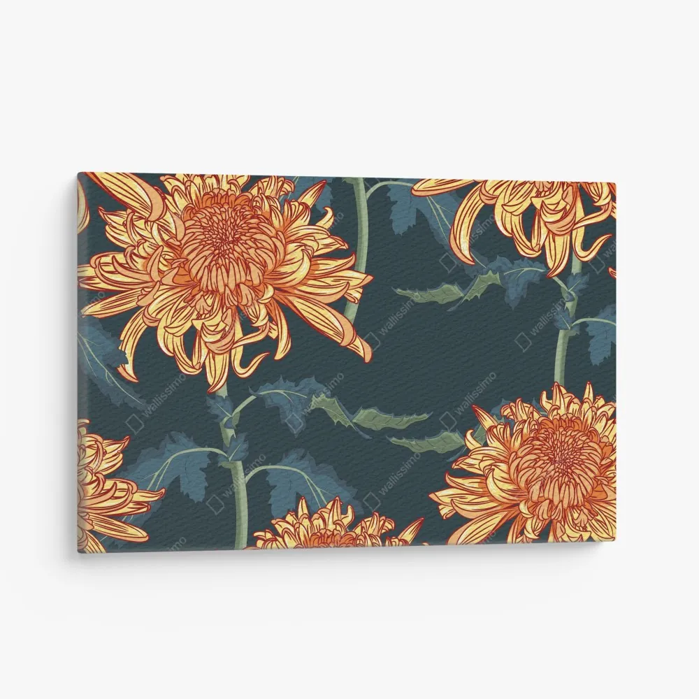 Leinwandbild goldene chrysantheme botanisches muster – Wallnifity® Leinwandbild goldene chrysantheme botanisches muster – Wallnifity®