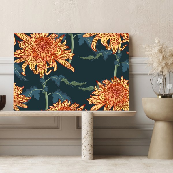 Leinwandbild goldene chrysantheme botanisches muster – Wallnifity® Leinwandbild goldene chrysantheme botanisches muster – Wallnifity®