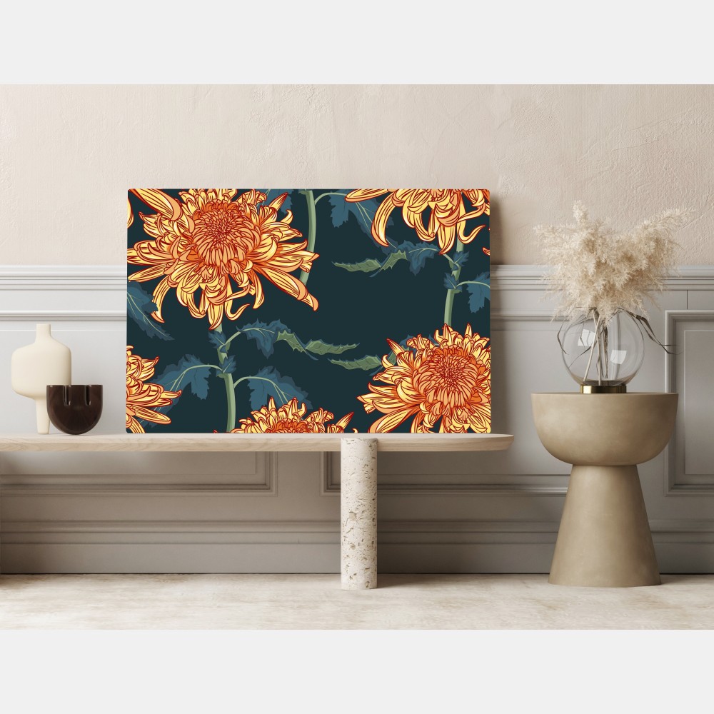 Leinwandbild goldene chrysantheme botanisches muster – Wallnifity® Leinwandbild goldene chrysantheme botanisches muster – Wallnifity®