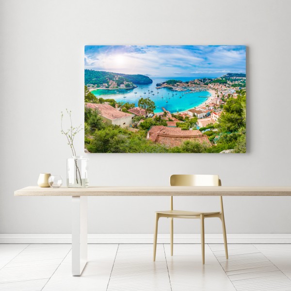 Leinwandbild sonnige panoramaaufnahme von Port de Soller – Wallnifity® Leinwandbild sonnige panoramaaufnahme von Port de Soller – Wallnifity®