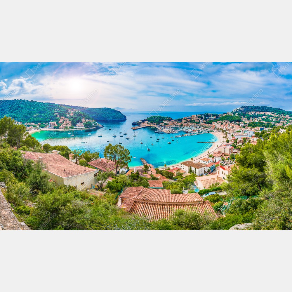 Leinwandbild sonnige panoramaaufnahme von Port de Soller – Wallnifity® Leinwandbild sonnige panoramaaufnahme von Port de Soller – Wallnifity®