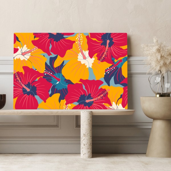 Leinwandbild lebhaftes hibiskusmuster – Wallnifity® Leinwandbild lebhaftes hibiskusmuster – Wallnifity®