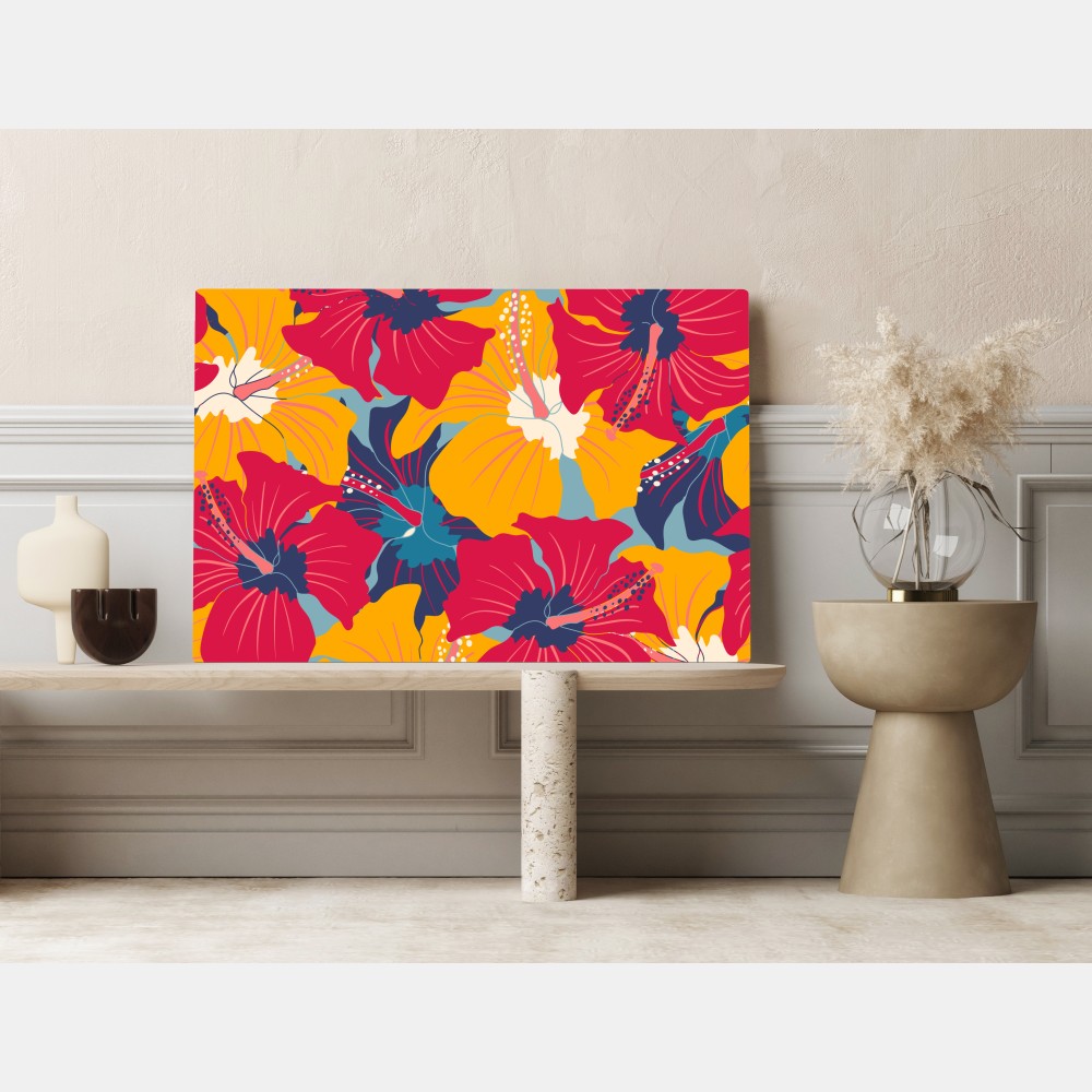 Leinwandbild lebhaftes hibiskusmuster – Wallnifity® Leinwandbild lebhaftes hibiskusmuster – Wallnifity®