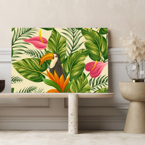Leinwandbild tropisches botanisches muster mit tukan – Wallnifity® Leinwandbild tropisches botanisches muster mit tukan – Wallnifity®