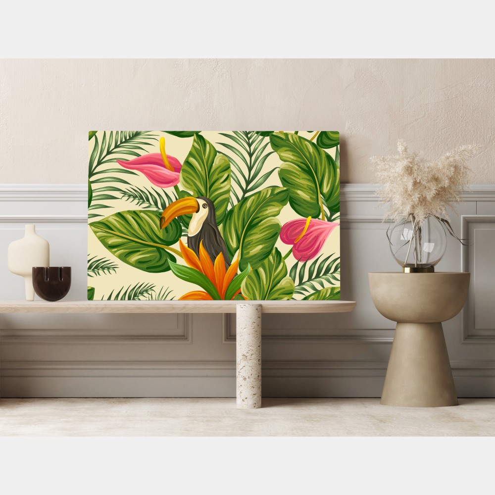 Leinwandbild tropisches botanisches muster mit tukan – Wallnifity® Leinwandbild tropisches botanisches muster mit tukan – Wallnifity®