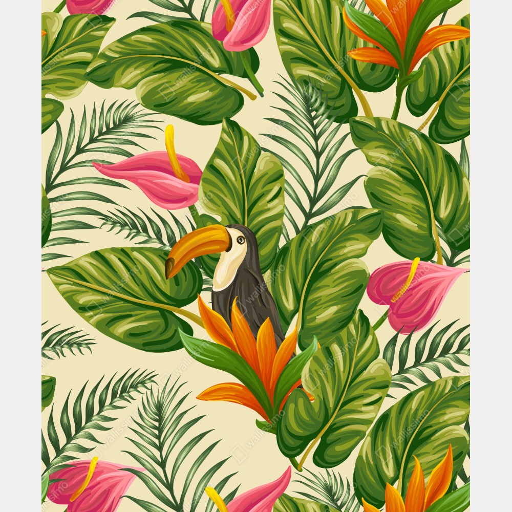Leinwandbild tropisches botanisches muster mit tukan – Wallnifity® Leinwandbild tropisches botanisches muster mit tukan – Wallnifity®