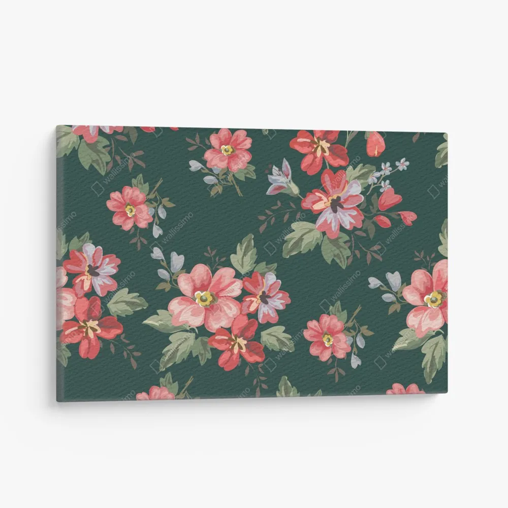 Leinwandbild vintage rosa blumenmuster auf tiefgrün – Wallnifity® Leinwandbild vintage rosa blumenmuster auf tiefgrün – Wallnifity®