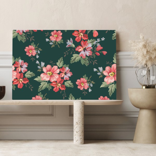 Leinwandbild vintage rosa blumenmuster auf tiefgrün – Wallnifity® Leinwandbild vintage rosa blumenmuster auf tiefgrün – Wallnifity®