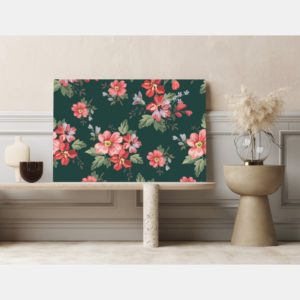 Leinwandbild vintage rosa blumenmuster auf tiefgrün – Wallnifity® Leinwandbild vintage rosa blumenmuster auf tiefgrün – Wallnifity®