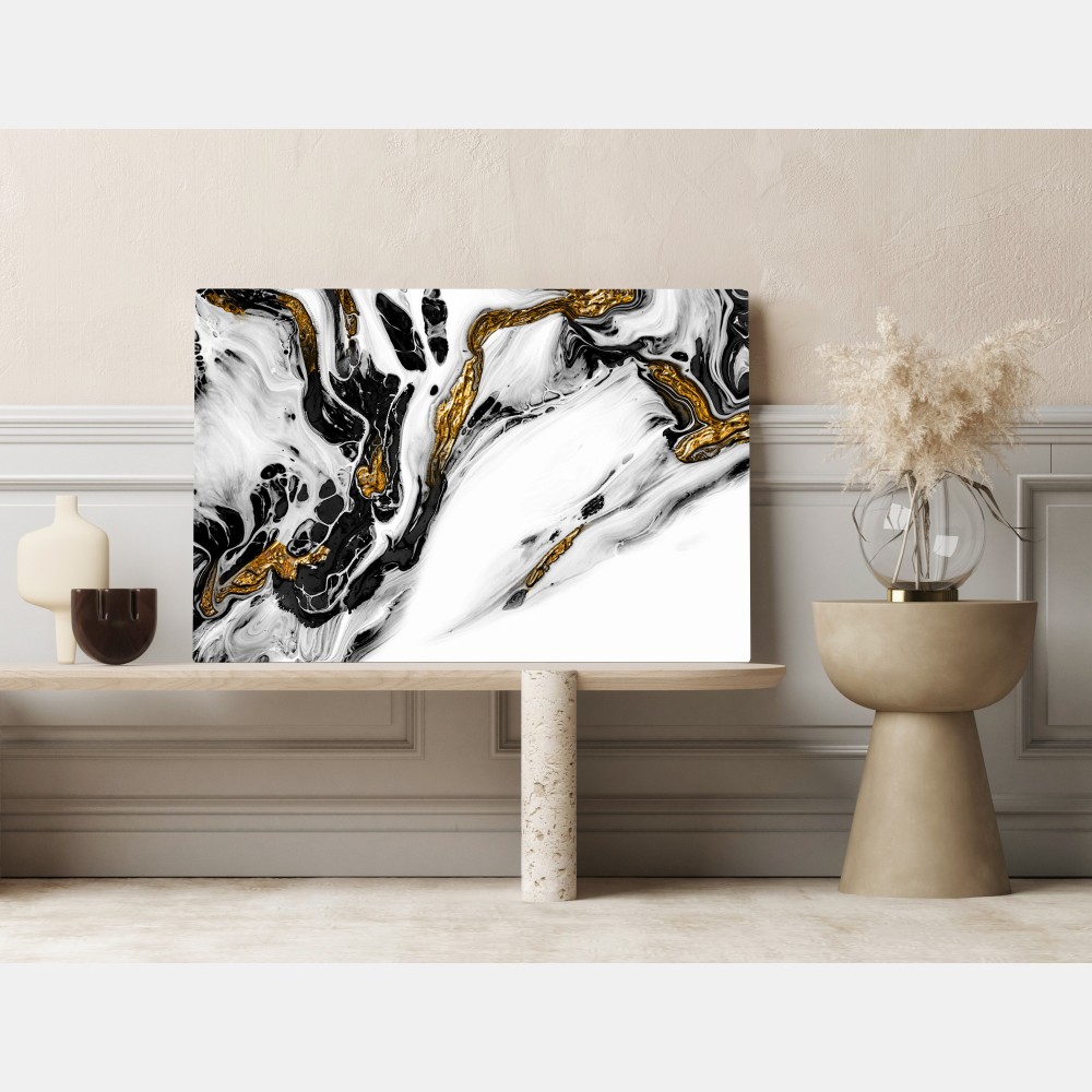 Leinwandbild schwarz-weiße abstraktion mit goldenen adern – Wallnifity®