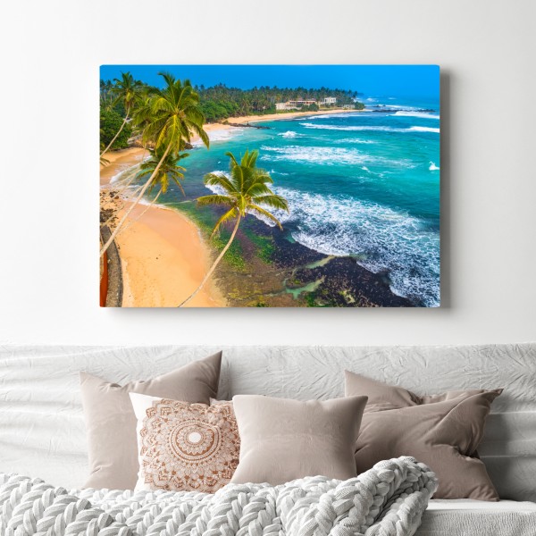 Leinwandbild türkisfarbene tropische küste mit palmen – Wallnifity® Leinwandbild türkisfarbene tropische küste mit palmen – Wallnifity®