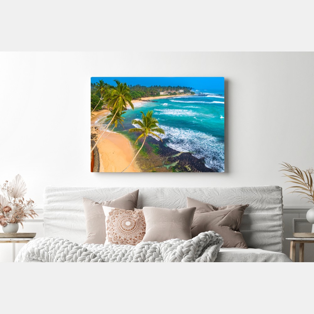 Leinwandbild türkisfarbene tropische küste mit palmen – Wallnifity® Leinwandbild türkisfarbene tropische küste mit palmen – Wallnifity®