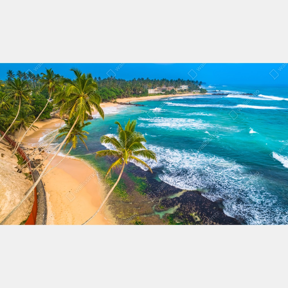 Leinwandbild türkisfarbene tropische küste mit palmen – Wallnifity® Leinwandbild türkisfarbene tropische küste mit palmen – Wallnifity®