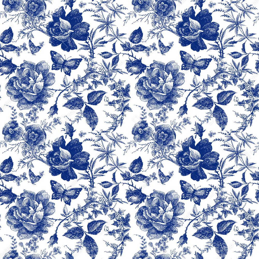 Leinwandbild blaues blumen toile-muster – Wallnifity® Leinwandbild blaues blumen toile-muster – Wallnifity®