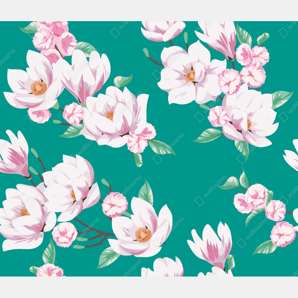 Leinwandbild pastell magnolienmuster auf türkisfarbenem hintergrund – Wallnifity® Leinwandbild pastell magnolienmuster auf türkisfarbenem hintergrund – Wallnifity®