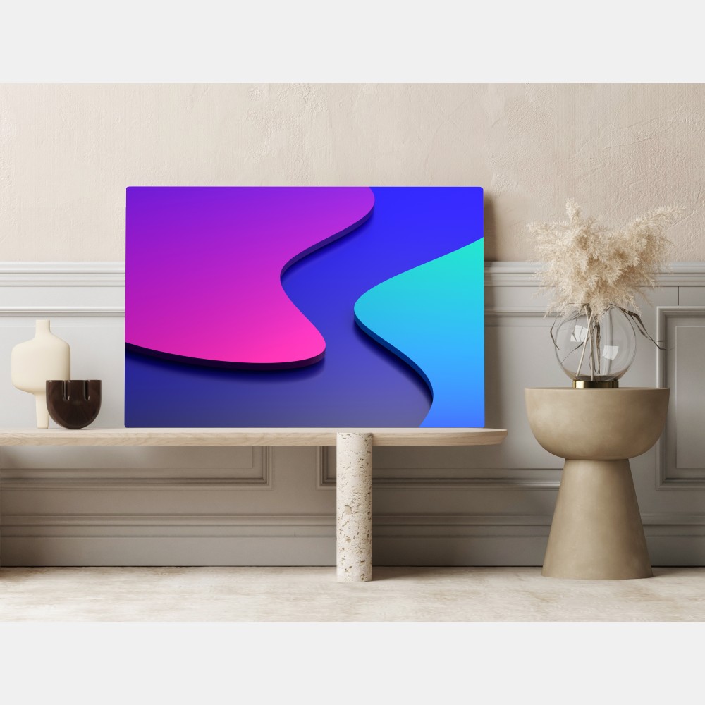 Leinwandbild leuchtende lila-blaue abstrakte 3d-formen – Wallnifity® Leinwandbild leuchtende lila-blaue abstrakte 3d-formen – Wallnifity®
