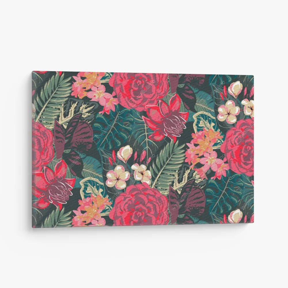 Leinwandbild tropisches blumenmuster in rosa und türkis – Wallnifity® Leinwandbild tropisches blumenmuster in rosa und türkis – Wallnifity®