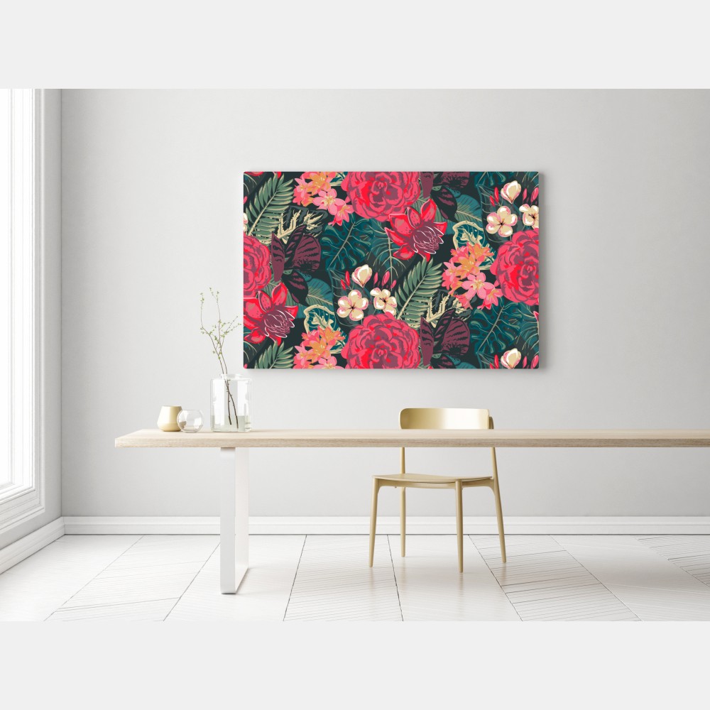 Leinwandbild tropisches blumenmuster in rosa und türkis – Wallnifity® Leinwandbild tropisches blumenmuster in rosa und türkis – Wallnifity®