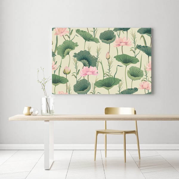 Leinwandbild sanfter lotusgarten botanisches muster – Wallnifity® Leinwandbild sanfter lotusgarten botanisches muster – Wallnifity®