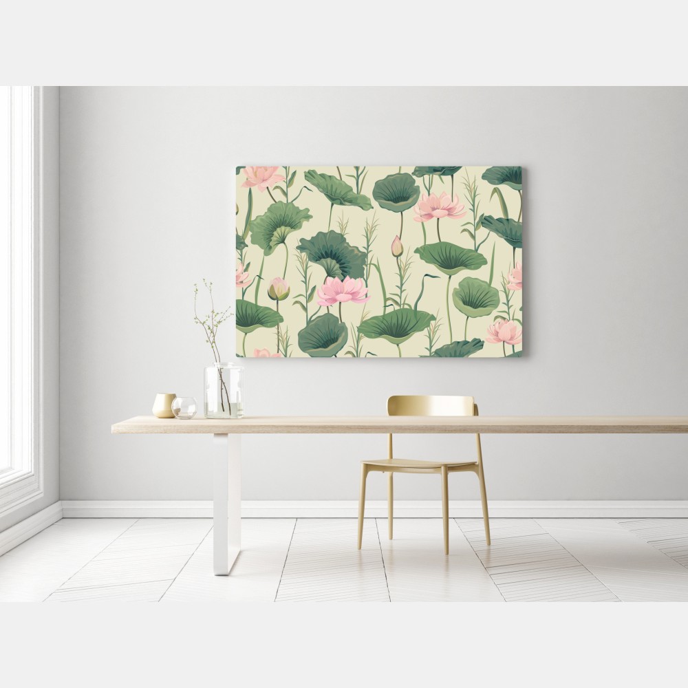 Leinwandbild sanfter lotusgarten botanisches muster – Wallnifity® Leinwandbild sanfter lotusgarten botanisches muster – Wallnifity®