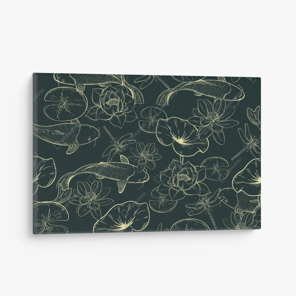 Leinwandbild handgezeichnetes koi- und lotusmuster – Wallnifity®