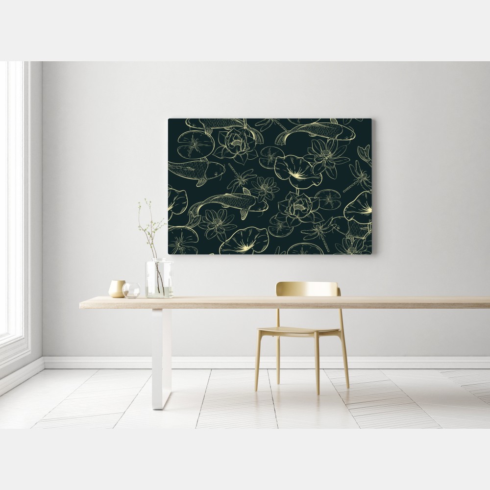 Leinwandbild handgezeichnetes koi- und lotusmuster – Wallnifity®