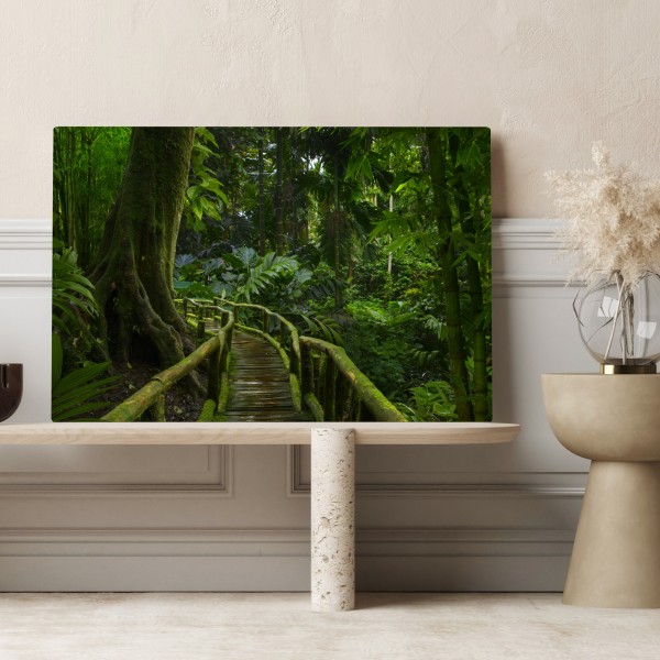 Leinwandbild ruhiger dschungelsteg durch üppigen regenwald – Wallnifity® Leinwandbild ruhiger dschungelsteg durch üppigen regenwald – Wallnifity®
