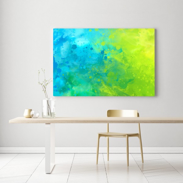 Leinwandbild lebhafte türkis und limetten aquarellspritzer – Wallnifity® Leinwandbild lebhafte türkis und limetten aquarellspritzer – Wallnifity®